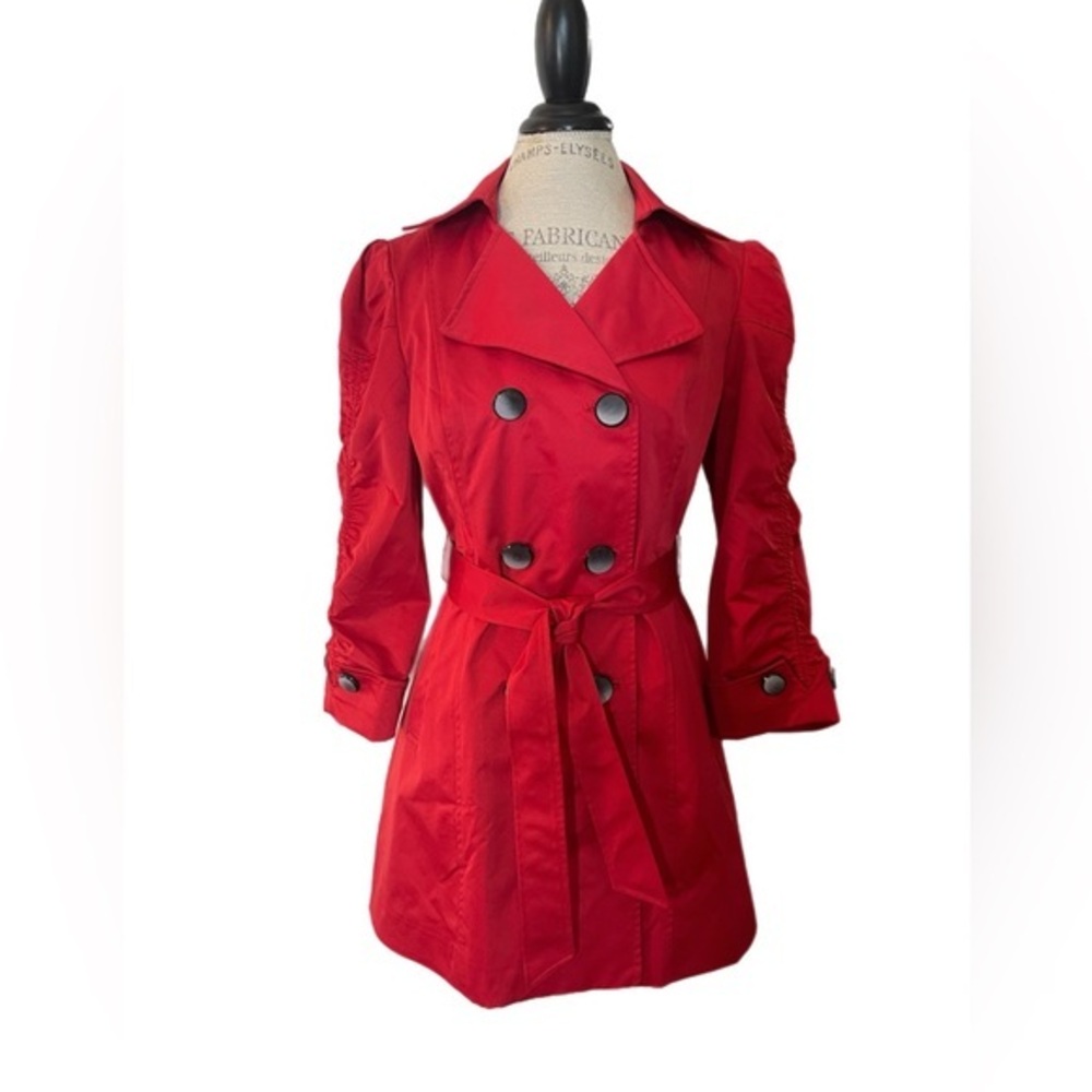 Forwear New York Red 3/4 Sleeve Belted Trench Coat Size Large